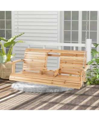 5 Feet Porch Swing Chair with Adjustable Chains and Foldable Cup Holders