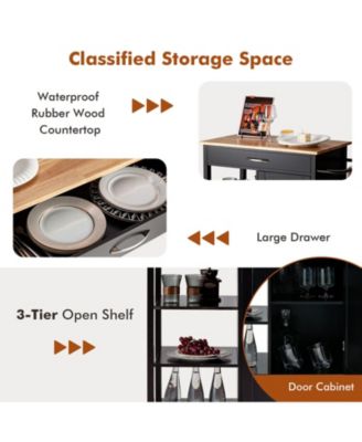Mobile Kitchen Island Cart with Rubber Wood Top