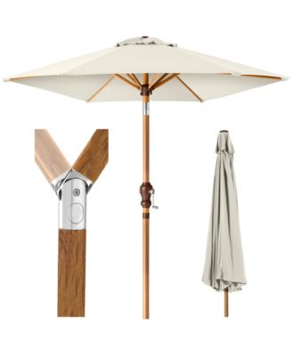 10ft Outdoor Woodgrain Pattern Steel Market Patio Umbrella w/ Crank, Tilt
