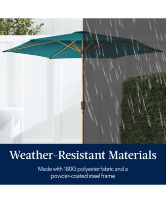 10ft Outdoor Woodgrain Pattern Steel Market Patio Umbrella w/ Crank, Tilt