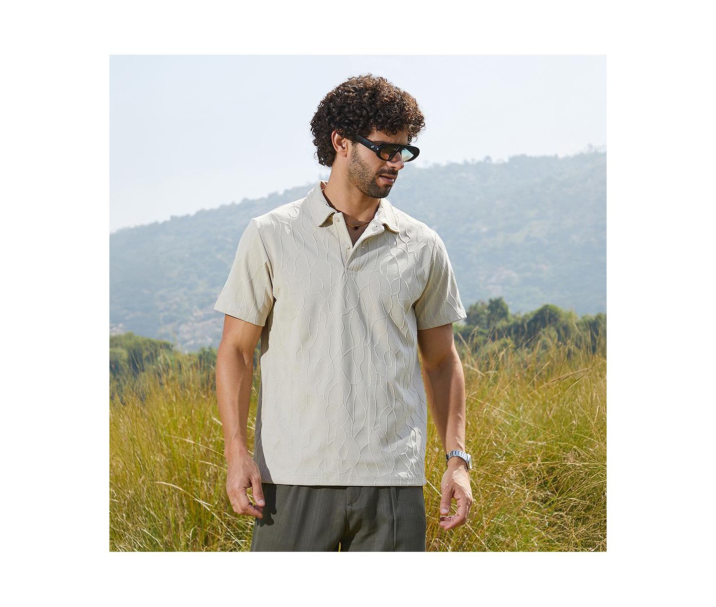 Мужская футболка Cahoot Campus Sutra Cream White Veined-Tactile Polo, цвет: Белый — фото 2