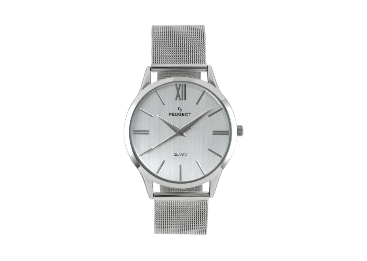 Men's 40mm Silver Dial Slim Case Stainless Steel Mesh Watch