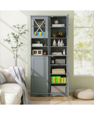 67&amp;#x22;H MDF &amp; Acrylic Board Adjustable Shelves, Water-Resistant Paint &amp; Anti-Tip Design Tall Freestanding Bathroom Cabinet