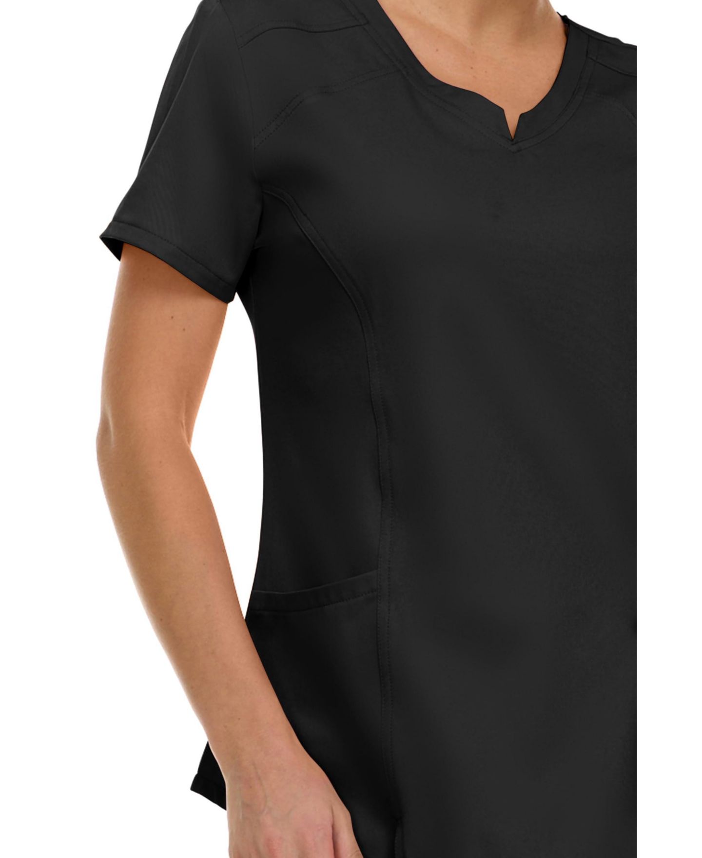 Женский топ Medichic Scrubs V-Neck Notch Fashion Stretch Scrub with Two Pockets, Flex Easy Care Fabric, Bubble Gum, Large, цвет: Чёрный — фото 3
