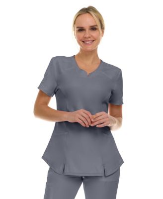 Women's Scrubs V-Neck Notch Fashion Stretch Scrub Top with Two Pockets, Flex Easy Care Fabric, Bubble Gum, Large