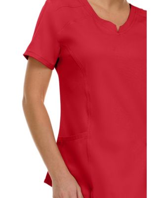 Women's Scrubs V-Neck Notch Fashion Stretch Scrub Top with Two Pockets, Flex Easy Care Fabric, Bubble Gum, Large