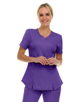 Women's Scrubs V-Neck Notch Fashion Stretch Scrub Top with Two Pockets, Flex Easy Care Fabric, Bubble Gum, Large