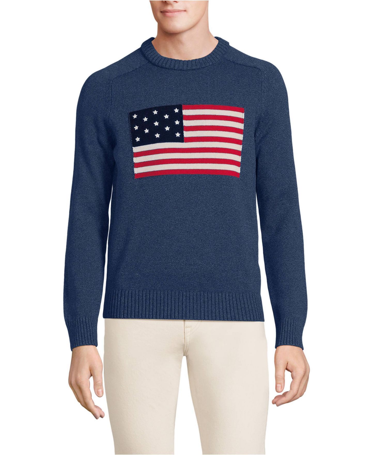 Мужской свитер Lands' End Drifter Flag Crew Neck, цвет: Небесно-голубой меланжевый — фото 1