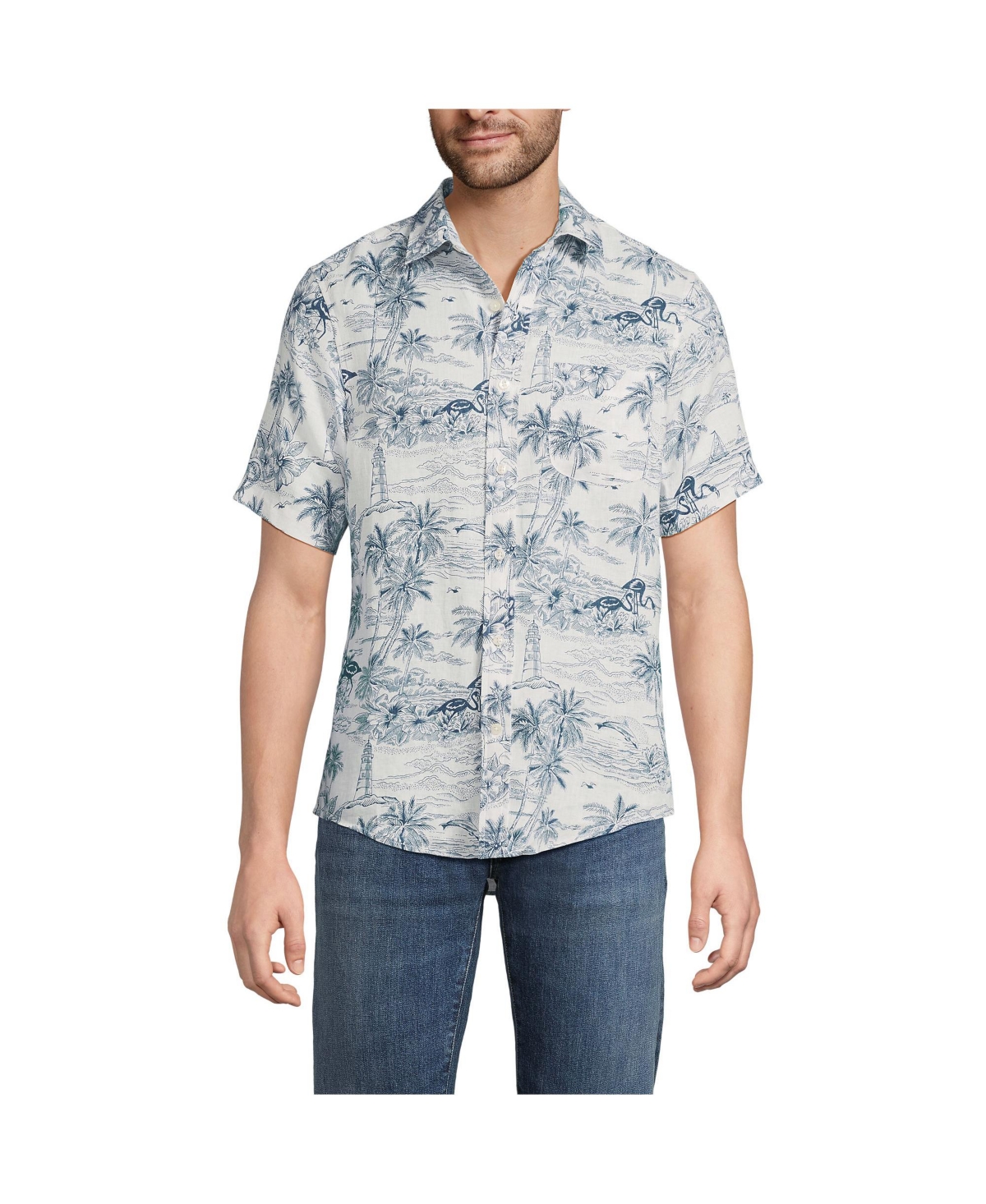 Men's Traditional Fit Short Sleeve Linen Shirt - Classic vanilla multi stripe