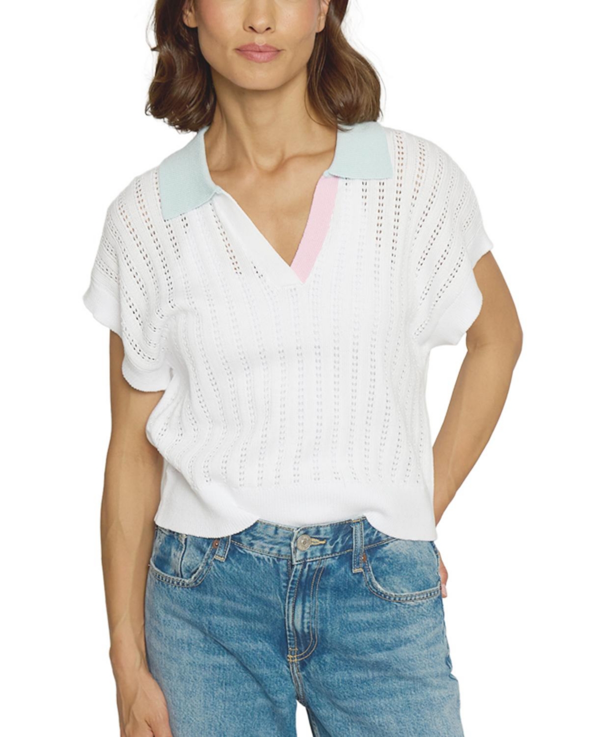 Women's Colorblock Pointelle Polo - White