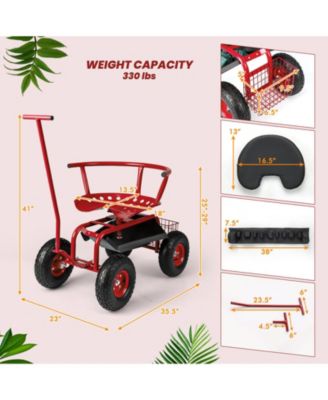 Multi-Functional Rolling Garden Cart with Swivel Seat & Large Storage Basket