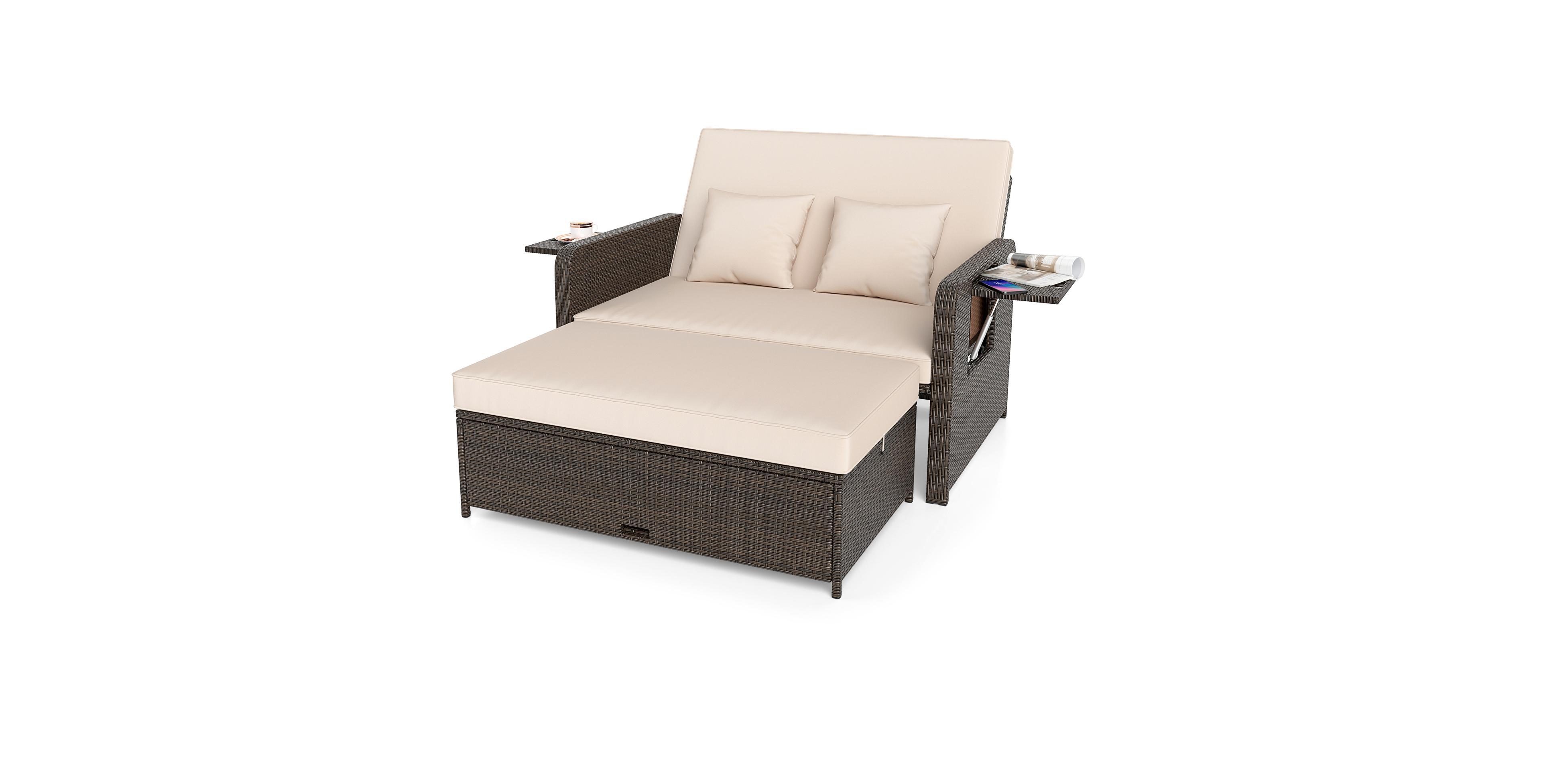 Modular Outdoor Adjustable Daybed Set with Plush Cushions and Storage Ottoman