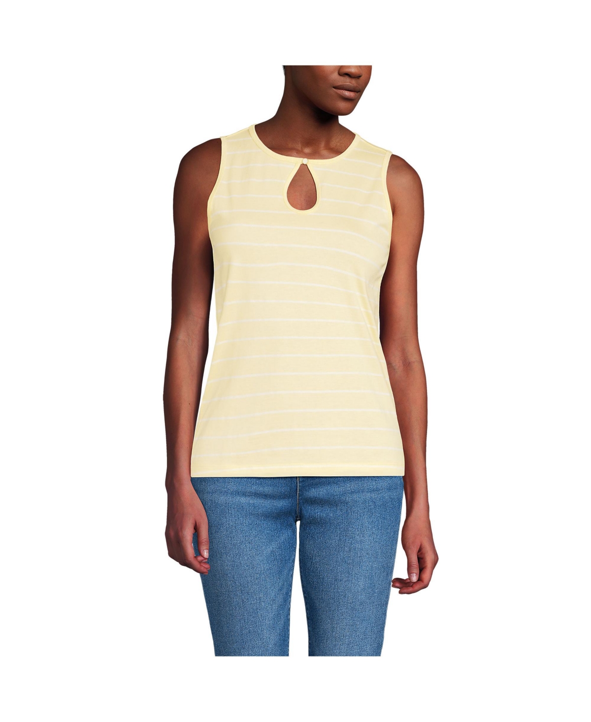Women's Supima Keyhole Tank - Pale yellow/ivory stripe