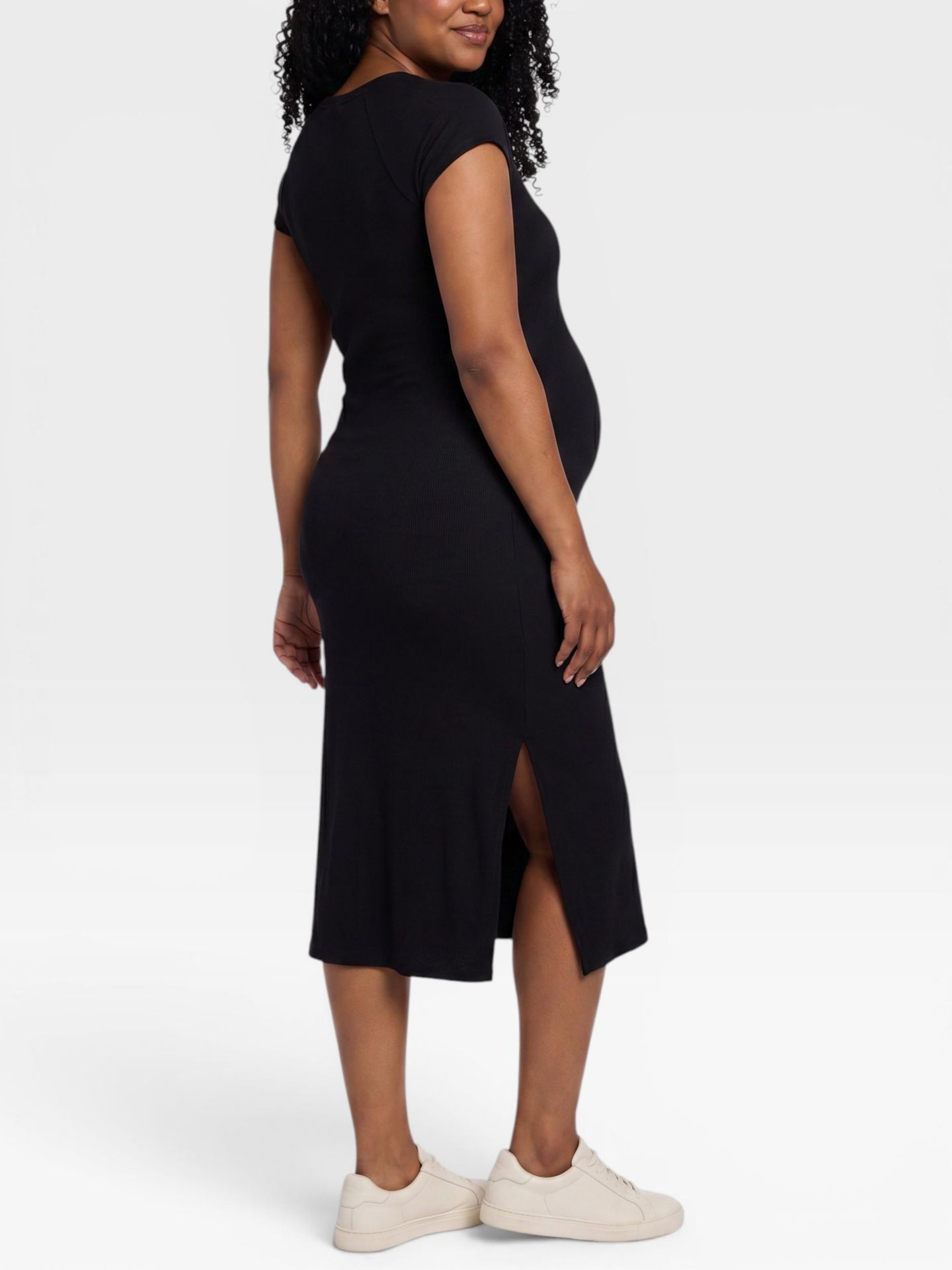 Женское платье Motherhood Maternity Rib Knit Short Sleeve Raglan Midi Dress - Motherhood, цвет: Чёрный — фото 2