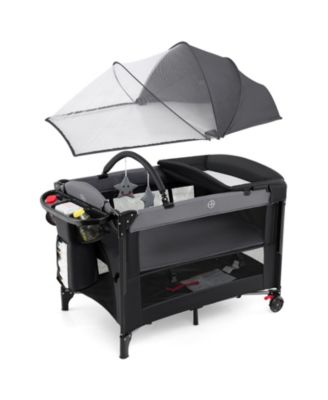 Kids Foldable Bassinet with 4-Level Adjustable Changing Table & Plush Mattress