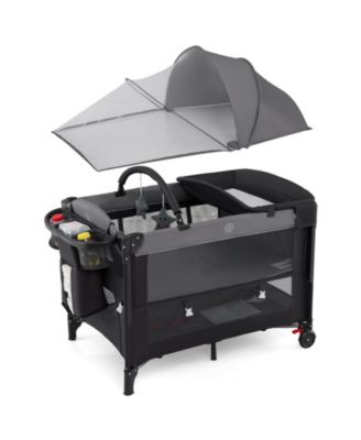 Kids Foldable Bassinet with 4-Level Adjustable Changing Table & Plush Mattress