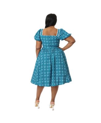 Plus Size 1940s Sweetheart Button Front Swing Dress