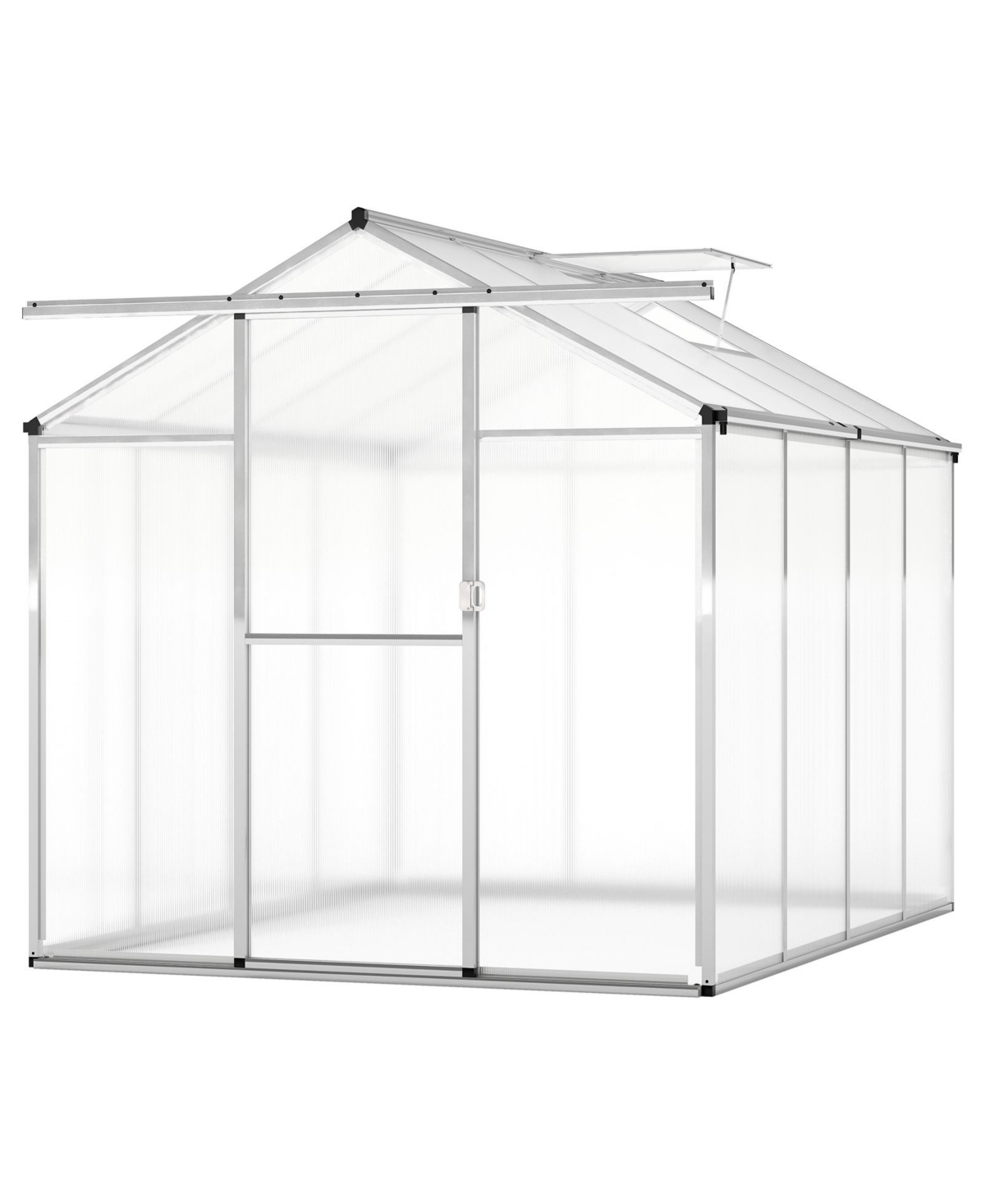 Spacious Walk-In Garden Greenhouse with Polycarbonate Panels & Integrated Rain Gutters - Transparent/Silver