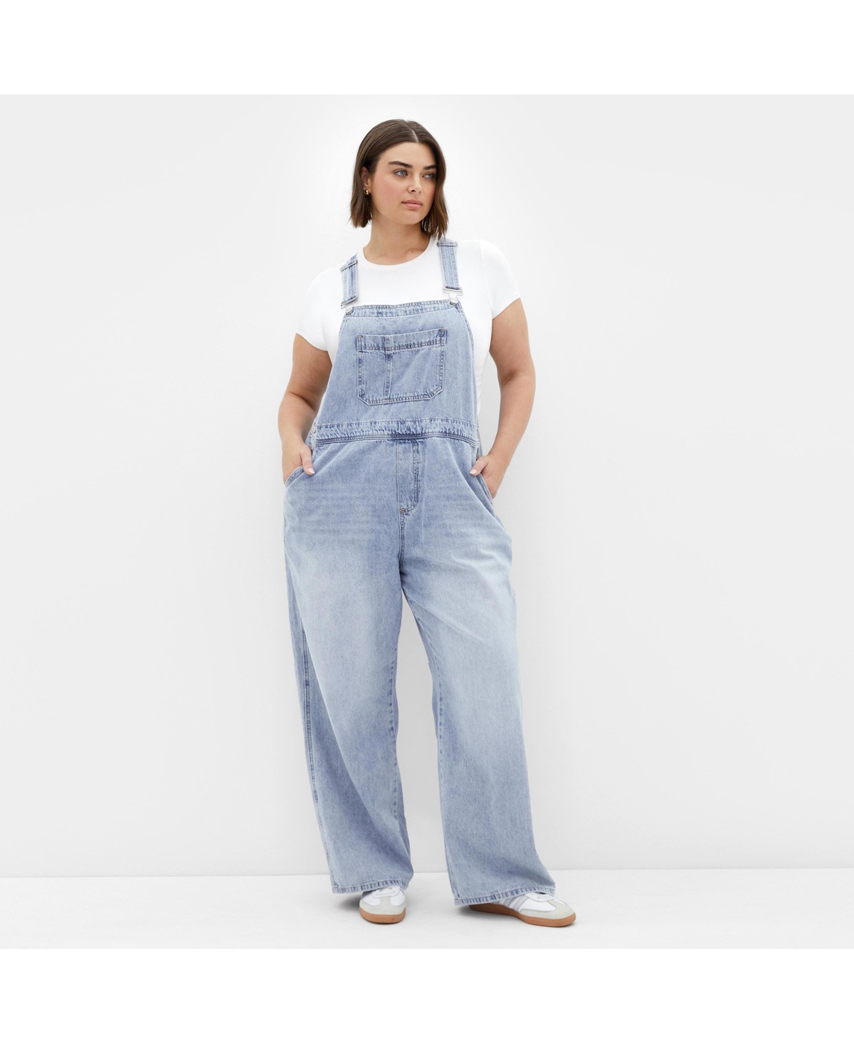 Plus Size Pinafore Overall - Light denim