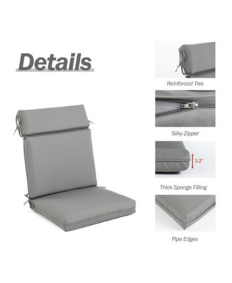 2Pcs Outdoor High Back Dining Chair Cushion Set, Fade and Water Resistant Polyester Fabric Cover with Ties and Zipper, 20'' × 37''