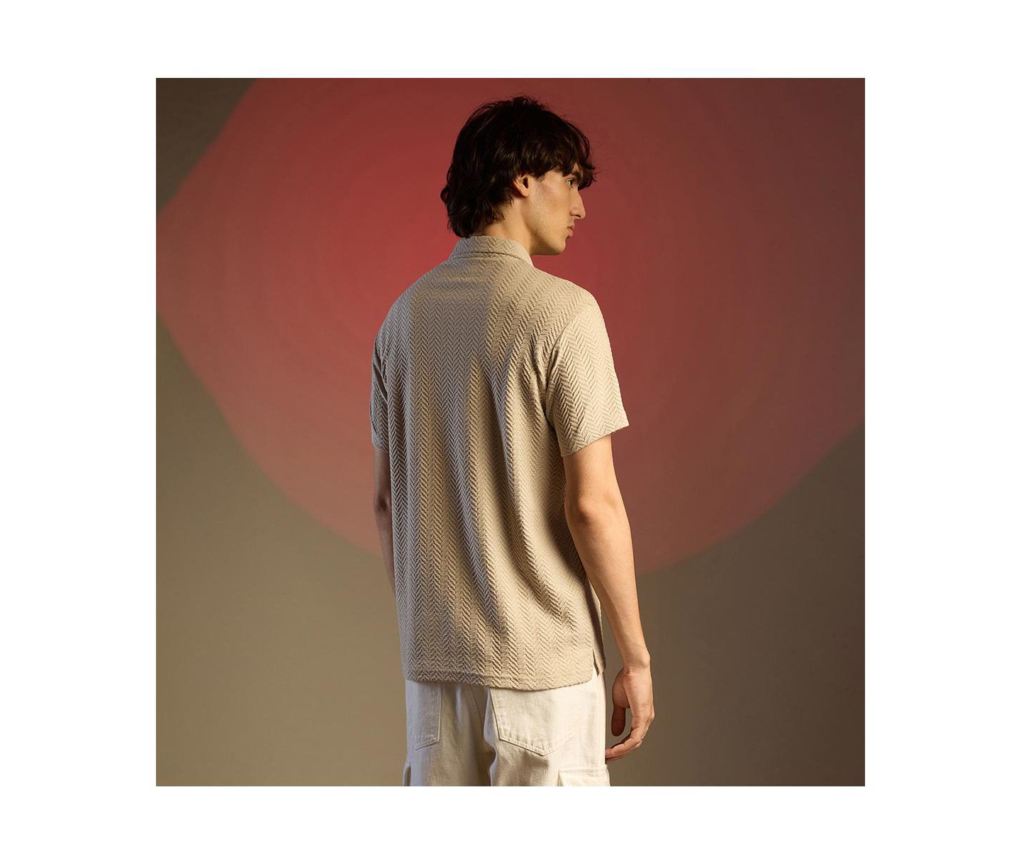 Мужская футболка Cahoot Saltbox Beige Chevron Polo, цвет: Бежевый / Хаки — фото 5