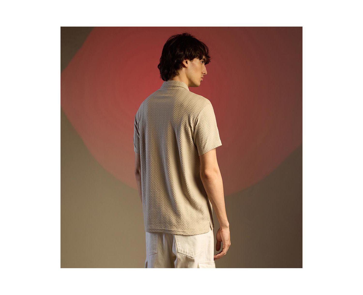 Men's Saltbox Beige Chevron Polo T-Shirt