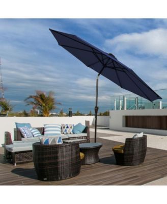 9 Feet Solar LED Lighted Patio Market Umbrella with Tilt Adjustment without Base