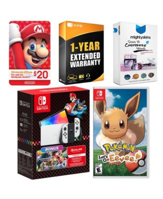 Switch OLED Console Mario Kart 8 Bundle with Pokemon Let's Go, Eevee!, Nintendo $20 eShop Gift Card, MightySkins Console and Controller Skin