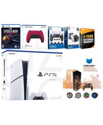 Playstation 5 Slim Disc with Spider-Man: Miles Morales, Extra Controller, FPS Grip Kit, Charge Dock and MightySkins Decal Voucher + 1 Year CPS Ex