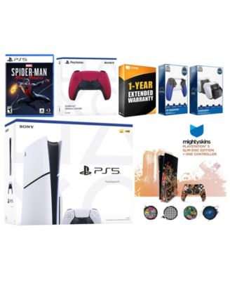 Playstation 5 Slim Disc with Spider-Man: Miles Morales, Extra Chroma Teal Controller, Trigger Stop Kit, Charge Dock and MightySkins Decal Voucher + 1 Year CPS Extended Warranty