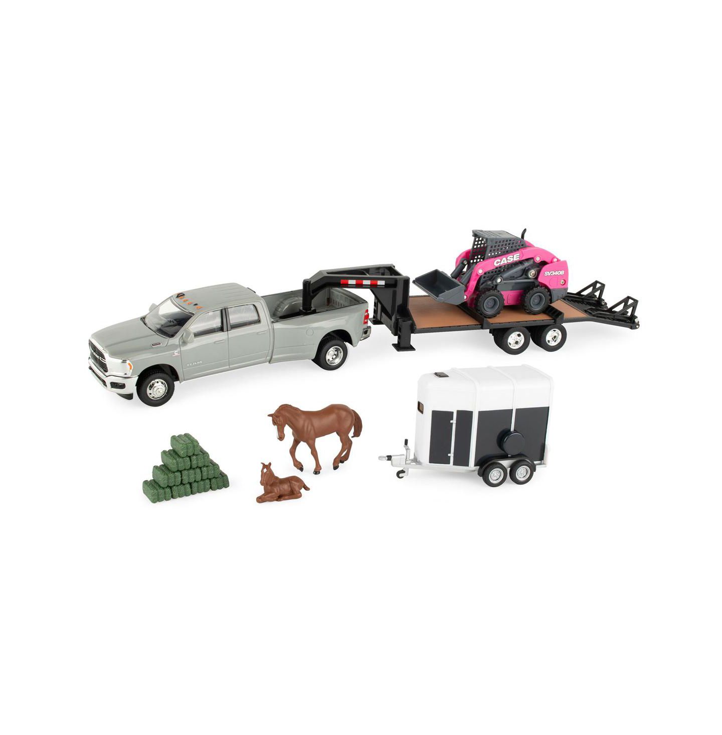 Детский игровой набор ERTL 1:32 Scale Case SV340B Skid Steer Working Front Loader Toy Playset with Ram Pickup — фото 1