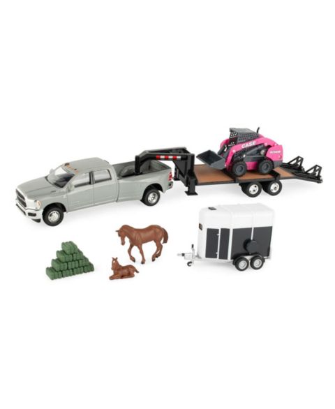 Детский игровой набор ERTL 1:32 Scale Case SV340B Skid Steer Working Front Loader Toy Playset with Ram Pickup