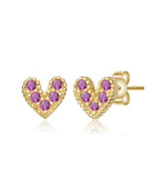 Kids Plated with Colored Cubic Zirconia Accents Heart Stud Earrigns