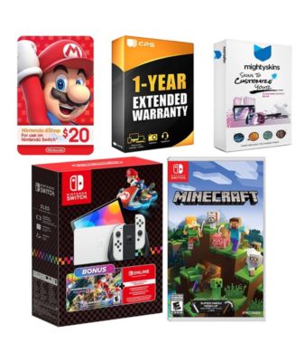 Switch OLED Console Mario Kart 8 Bundle with Minecraft: Switch Edition, Nintendo $20 eShop Gift Card, MightySkins Console and Controller Skin