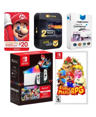 Switch OLED Console Mario Kart 8 Bundle with Super Mario RPG , Nintendo $20 eShop Gift Card, MightySkins Console and Controller Skin Voucher,