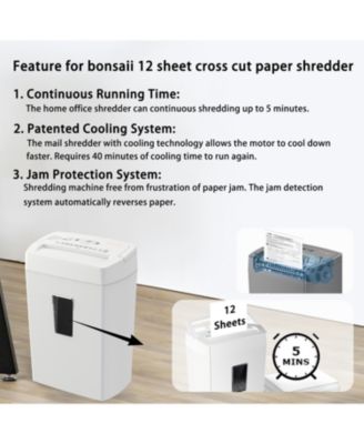 Heavy-Duty Cross-Cut Shredder, Handles up to 12 Sheets at Once, Providing P-4 high Security, Credit Cards, Mail & taples, 5.5-Gallon bin with a Transparent Window, Use in Home Offices, White