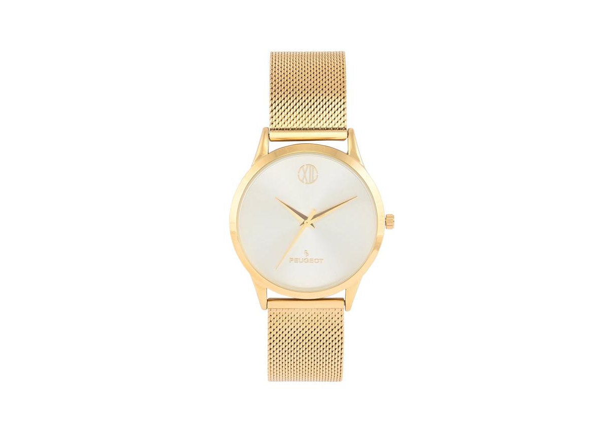 Men's 40mm Wafer Slim Champagne Dial Gold Plated Case Watch with Mesh Band