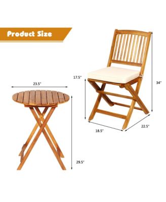 3PCS Folding Acacia Wood Bistro Set Patio Conversation Set w/ Cushions