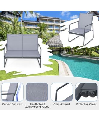 4PCS Metal Outdoor Conversation Set Patio Furniture Set w/ Glass Table