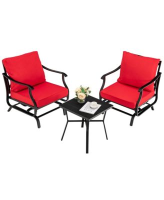 3 Piece Patio Conversation Bistro Set Outdoor Rocking Chair Set  w/ Cushions