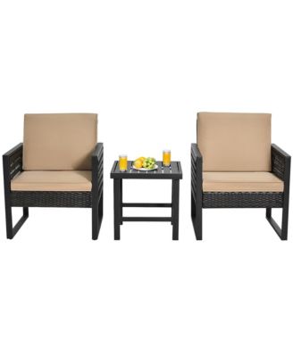 3Pieces Rattan Outdoor Bistro Set Patio Conversation Furniture Set with Cushions
