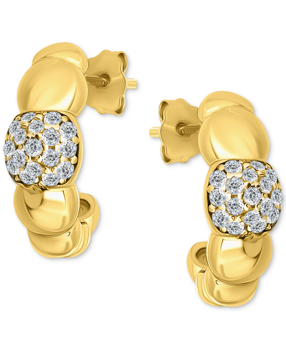 Giani Bernini Cubic Zirconia Accent Puffy Half Hoop Earrings In Sterling Silver (also In 18k Yellow Gold Over Ster