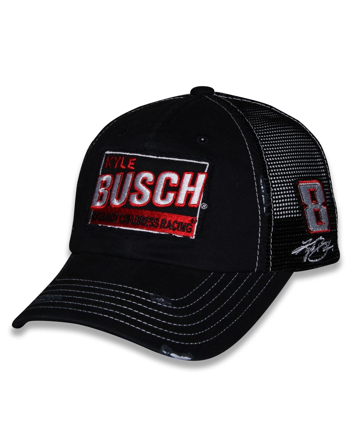 Men's and Women's Black Kyle Busch Vintage Patch Trucker Adjustable Hat - Black