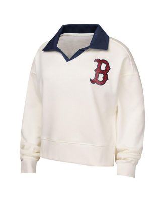 Big Girls White Boston Red Sox Ballpark Hit Collared V-Neck Pullover Sweatshirt
