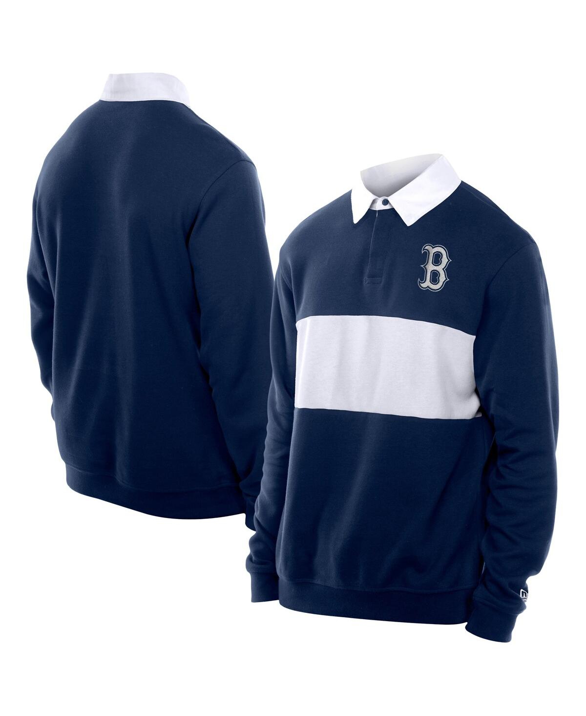 Men's Navy Boston Red Sox Throwback Prep Color Block Rugby Polo Shirt - Navy