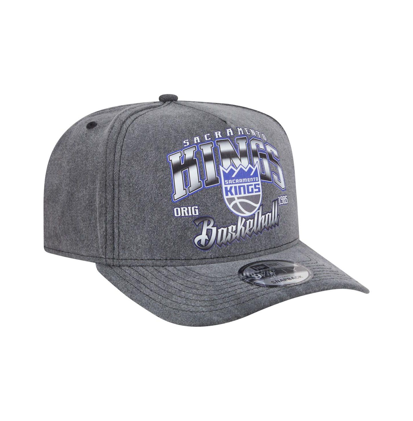 Мужская кепка New Era Charcoal Sacramento Kings Throwback Washed Pre-Curved 9FIFTY Snapback Hat — фото 3