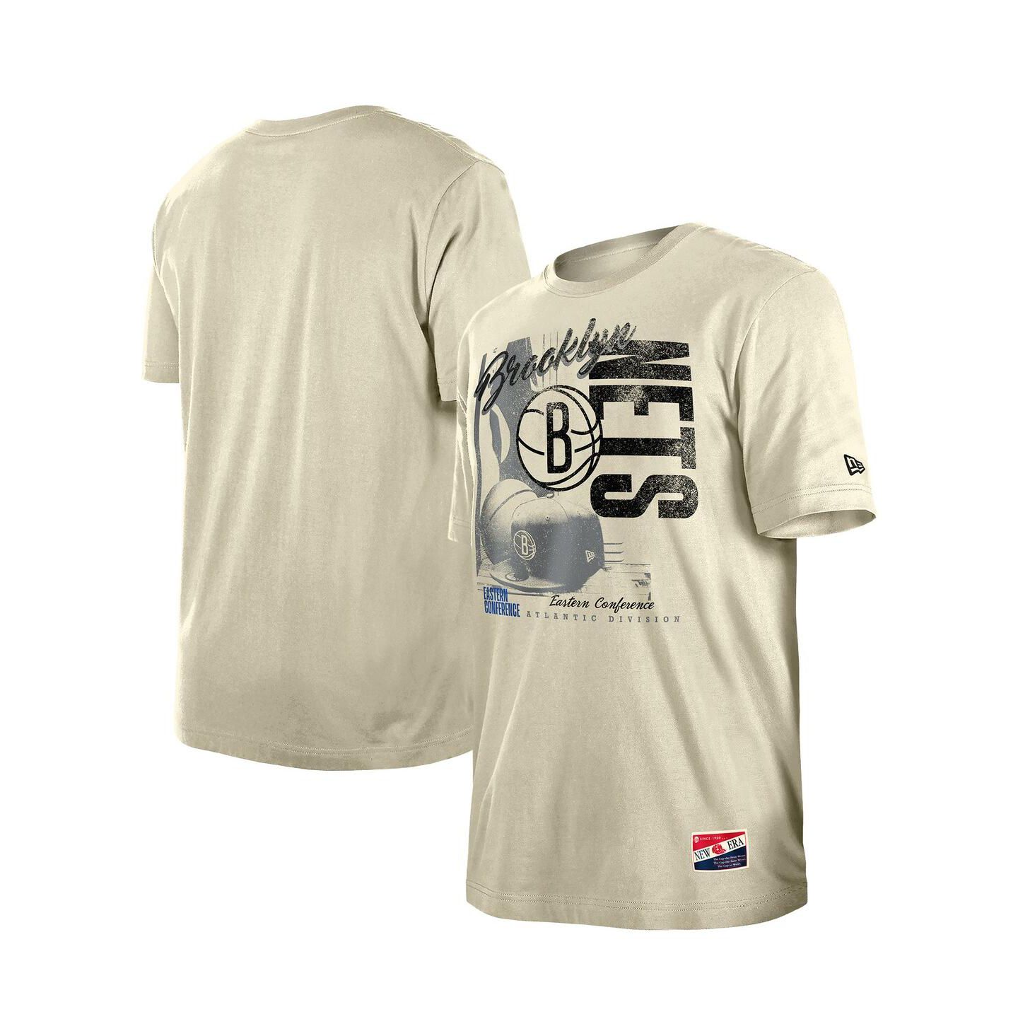 Мужские футболки New Era Cream Brooklyn Nets Distressed Throwback Vintage Color Pack — фото 1