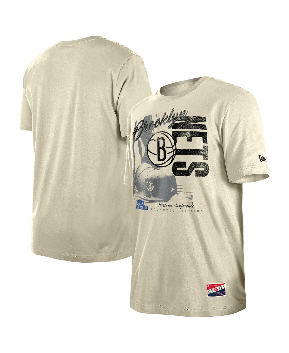 New Era Men's Cream Brooklyn Nets Distressed Throwback Vintage Color Pack T-Shirt - Cream