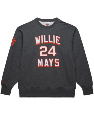 Men's Willie Mays Heather Charcoal San Francisco Giants Legends Collection Vintage Logo Name Number Fleece Pullover Sweatshirt