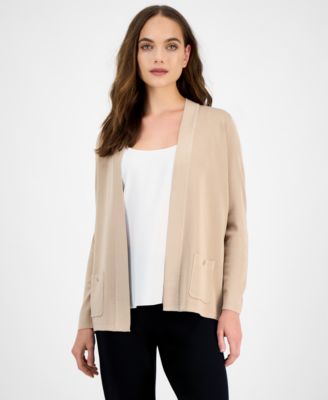 Anne Klein Womens Malibu Fine Rib Open Front Cardigan P Xxs Xxl In Neutral